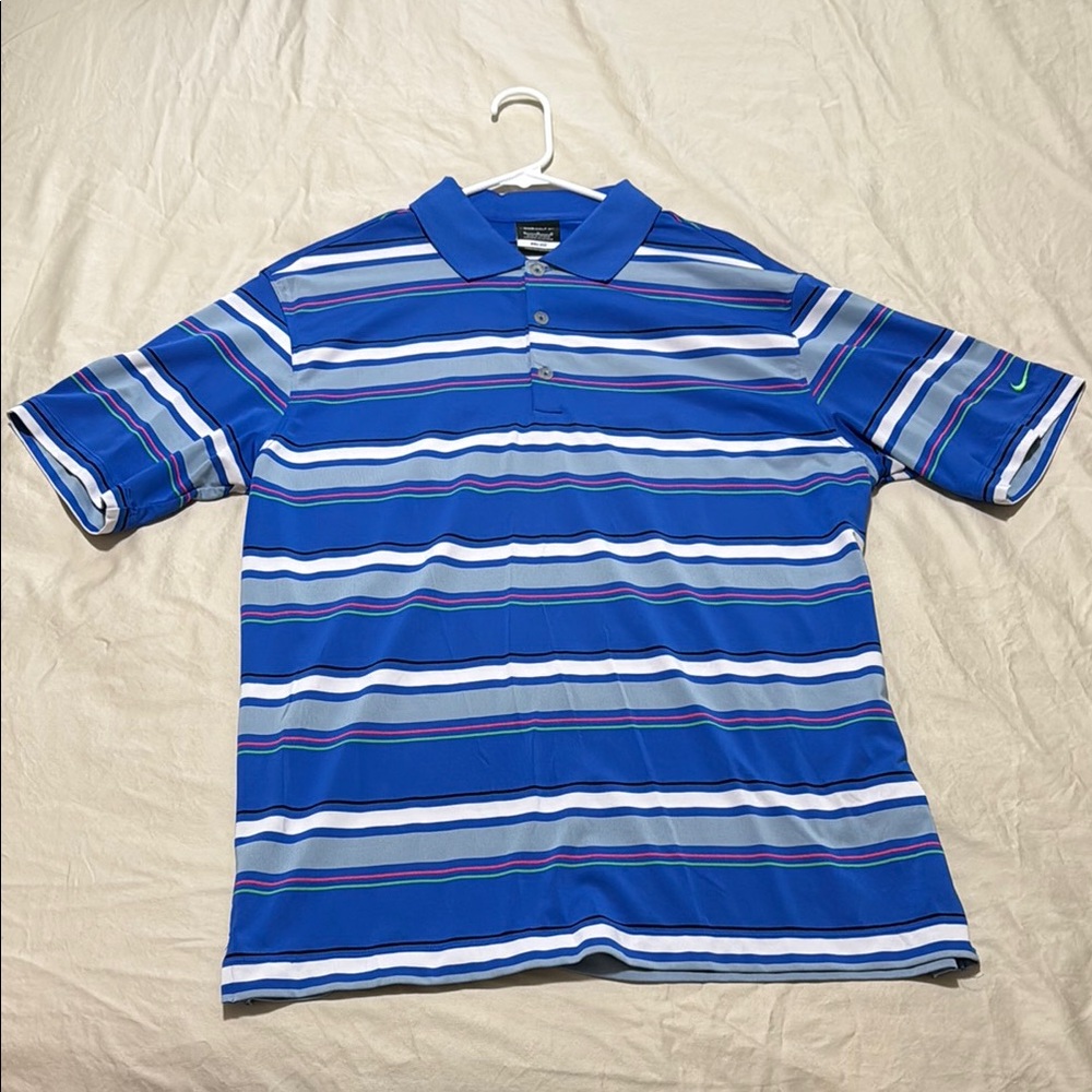 Nike Blue and White Striped Polo Shirt